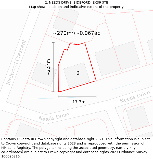 2, NEEDS DRIVE, BIDEFORD, EX39 3TB: Plot and title map