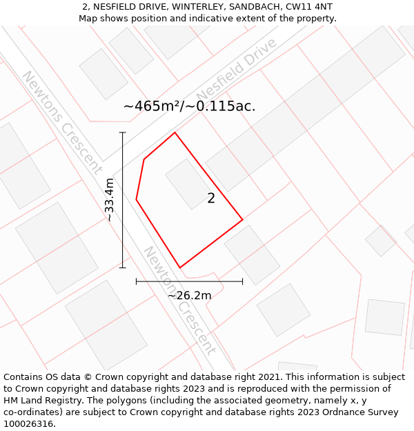 2, NESFIELD DRIVE, WINTERLEY, SANDBACH, CW11 4NT: Plot and title map