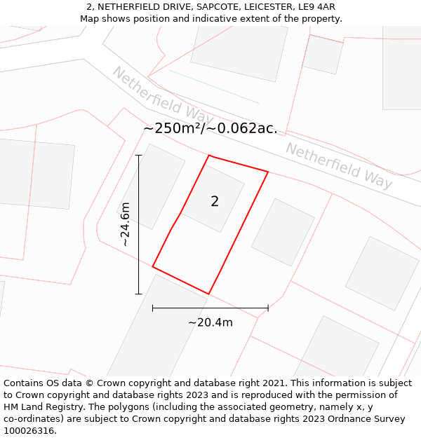 2, NETHERFIELD DRIVE, SAPCOTE, LEICESTER, LE9 4AR: Plot and title map
