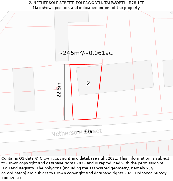 2, NETHERSOLE STREET, POLESWORTH, TAMWORTH, B78 1EE: Plot and title map