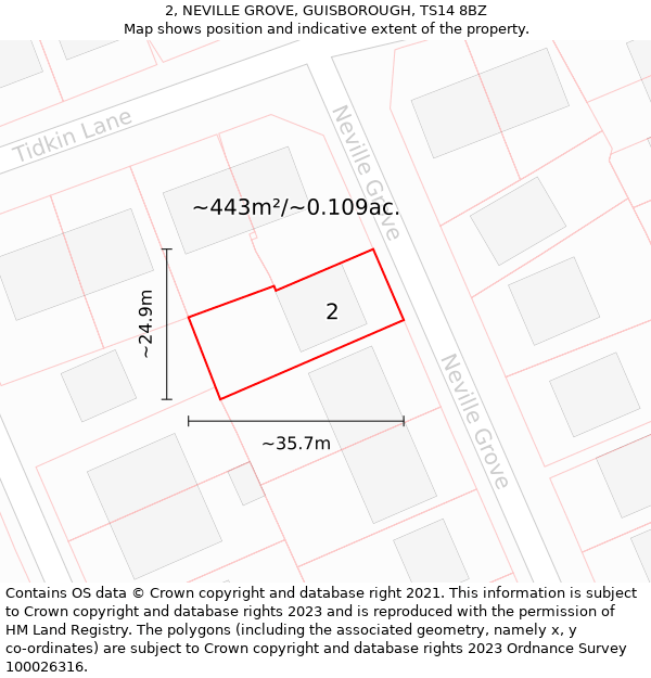 2, NEVILLE GROVE, GUISBOROUGH, TS14 8BZ: Plot and title map