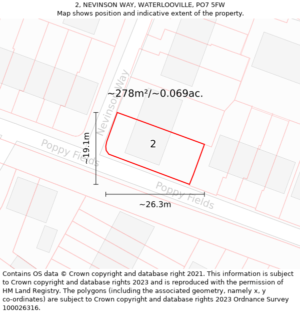 2, NEVINSON WAY, WATERLOOVILLE, PO7 5FW: Plot and title map