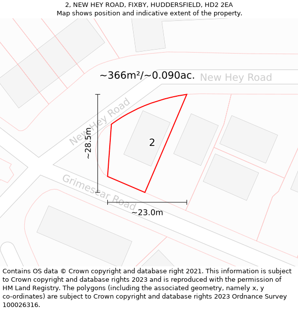 2, NEW HEY ROAD, FIXBY, HUDDERSFIELD, HD2 2EA: Plot and title map