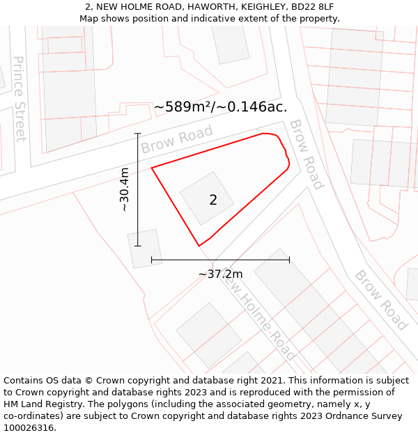 2, NEW HOLME ROAD, HAWORTH, KEIGHLEY, BD22 8LF: Plot and title map