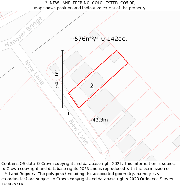 2, NEW LANE, FEERING, COLCHESTER, CO5 9EJ: Plot and title map