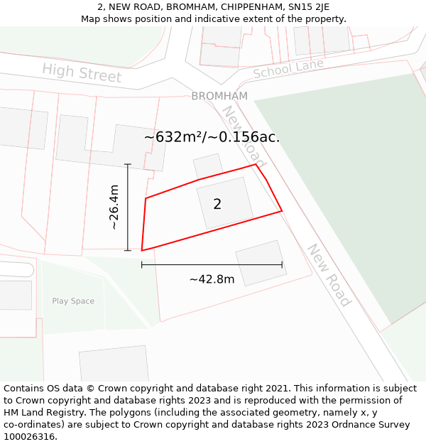 2, NEW ROAD, BROMHAM, CHIPPENHAM, SN15 2JE: Plot and title map