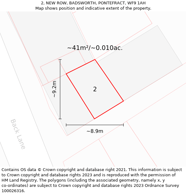 2, NEW ROW, BADSWORTH, PONTEFRACT, WF9 1AH: Plot and title map