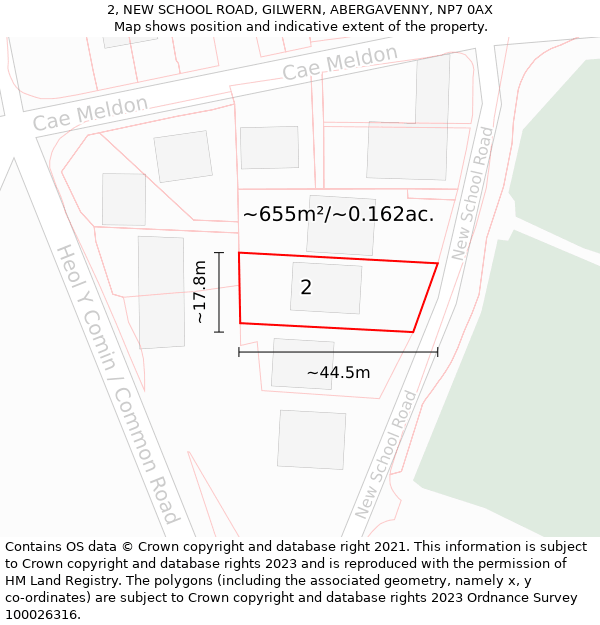 2, NEW SCHOOL ROAD, GILWERN, ABERGAVENNY, NP7 0AX: Plot and title map
