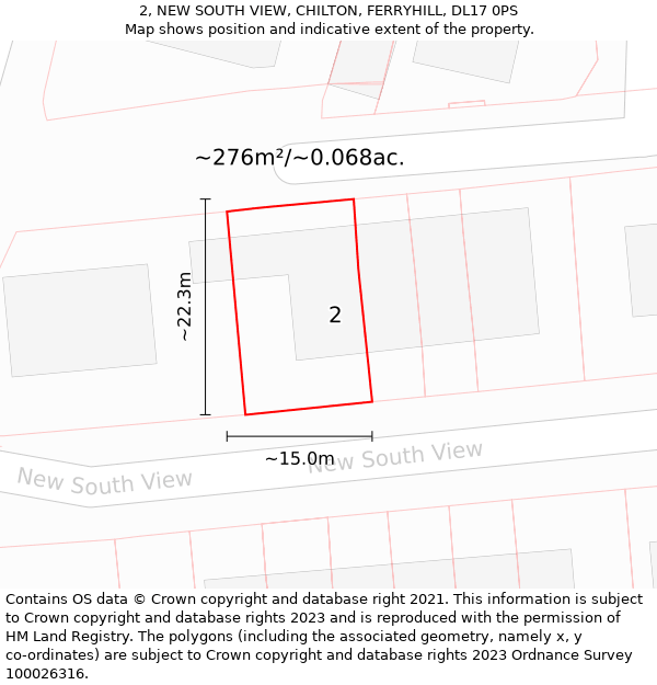 2, NEW SOUTH VIEW, CHILTON, FERRYHILL, DL17 0PS: Plot and title map