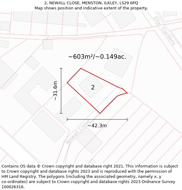 2, NEWALL CLOSE, MENSTON, ILKLEY, LS29 6PQ: Plot and title map