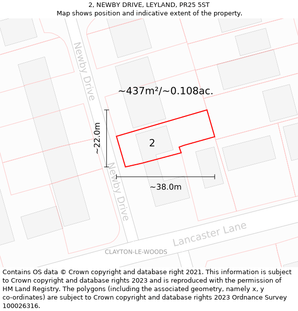 2, NEWBY DRIVE, LEYLAND, PR25 5ST: Plot and title map