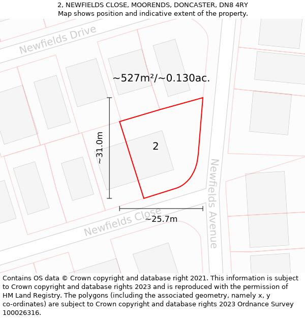 2, NEWFIELDS CLOSE, MOORENDS, DONCASTER, DN8 4RY: Plot and title map