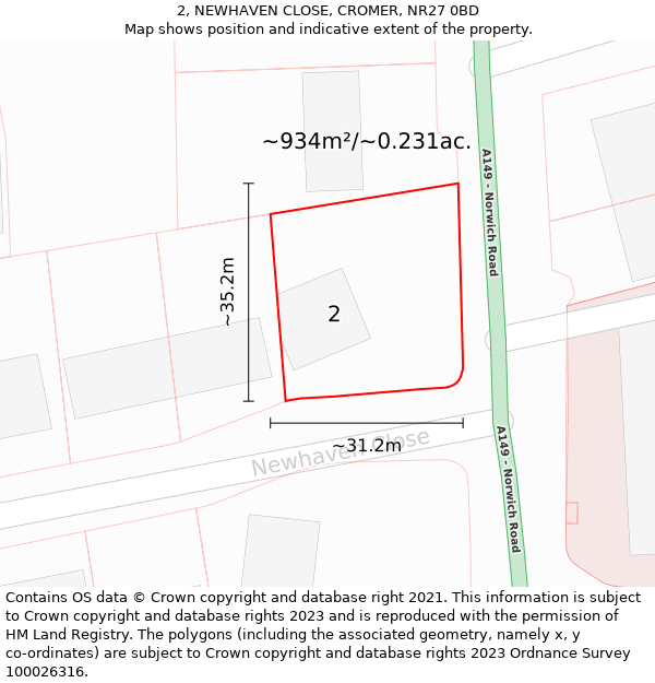 2, NEWHAVEN CLOSE, CROMER, NR27 0BD: Plot and title map