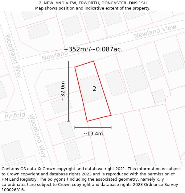 2, NEWLAND VIEW, EPWORTH, DONCASTER, DN9 1SH: Plot and title map