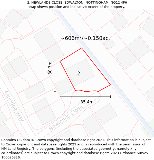 2, NEWLANDS CLOSE, EDWALTON, NOTTINGHAM, NG12 4FH: Plot and title map