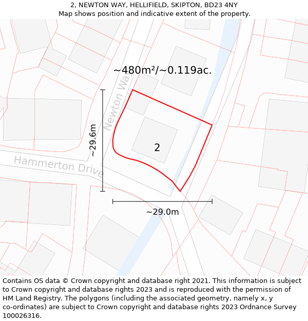 2, NEWTON WAY, HELLIFIELD, SKIPTON, BD23 4NY: Plot and title map