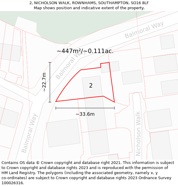 2, NICHOLSON WALK, ROWNHAMS, SOUTHAMPTON, SO16 8LF: Plot and title map