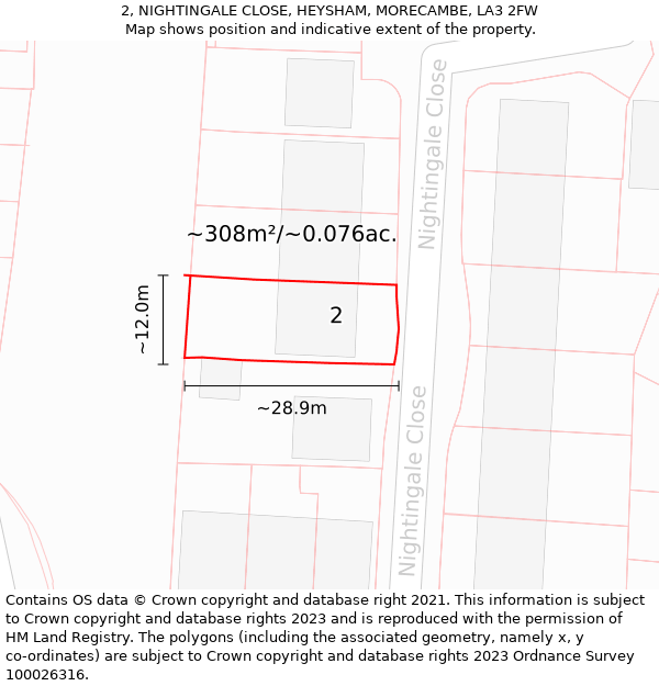 2, NIGHTINGALE CLOSE, HEYSHAM, MORECAMBE, LA3 2FW: Plot and title map