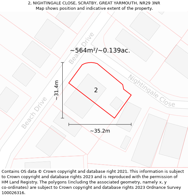 2, NIGHTINGALE CLOSE, SCRATBY, GREAT YARMOUTH, NR29 3NR: Plot and title map