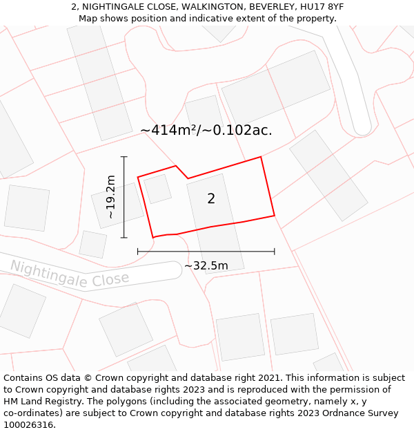 2, NIGHTINGALE CLOSE, WALKINGTON, BEVERLEY, HU17 8YF: Plot and title map