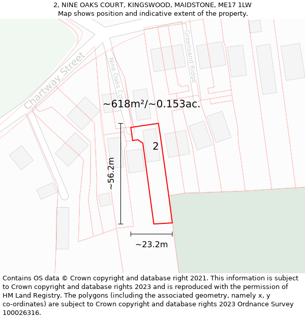 2, NINE OAKS COURT, KINGSWOOD, MAIDSTONE, ME17 1LW: Plot and title map