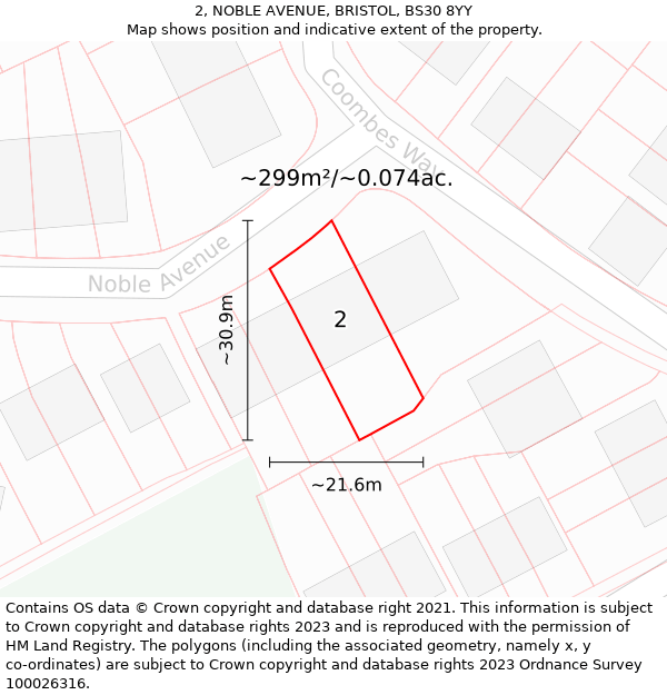 2, NOBLE AVENUE, BRISTOL, BS30 8YY: Plot and title map