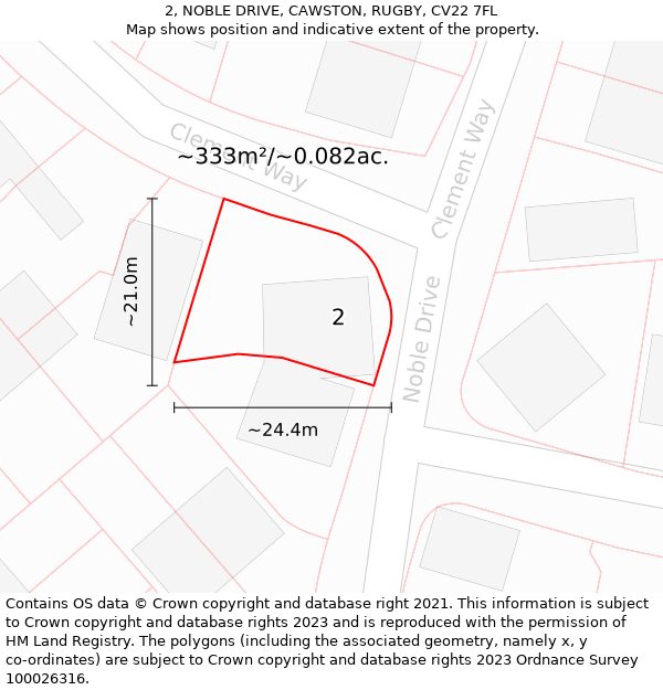 2, NOBLE DRIVE, CAWSTON, RUGBY, CV22 7FL: Plot and title map