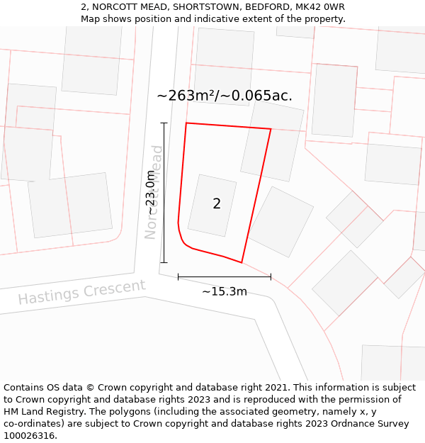 2, NORCOTT MEAD, SHORTSTOWN, BEDFORD, MK42 0WR: Plot and title map