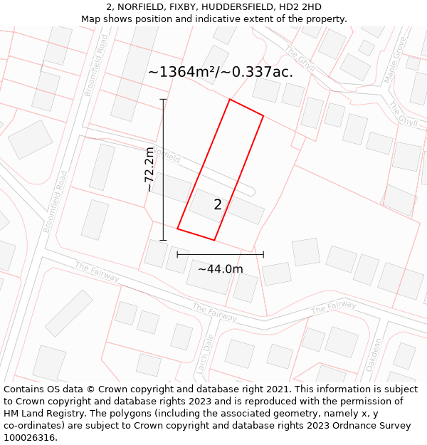 2, NORFIELD, FIXBY, HUDDERSFIELD, HD2 2HD: Plot and title map