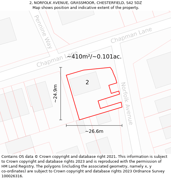 2, NORFOLK AVENUE, GRASSMOOR, CHESTERFIELD, S42 5DZ: Plot and title map