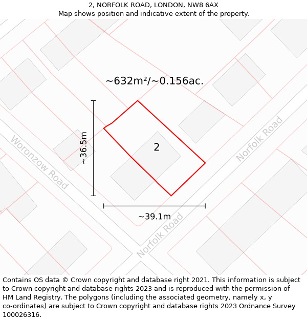 2, NORFOLK ROAD, LONDON, NW8 6AX: Plot and title map