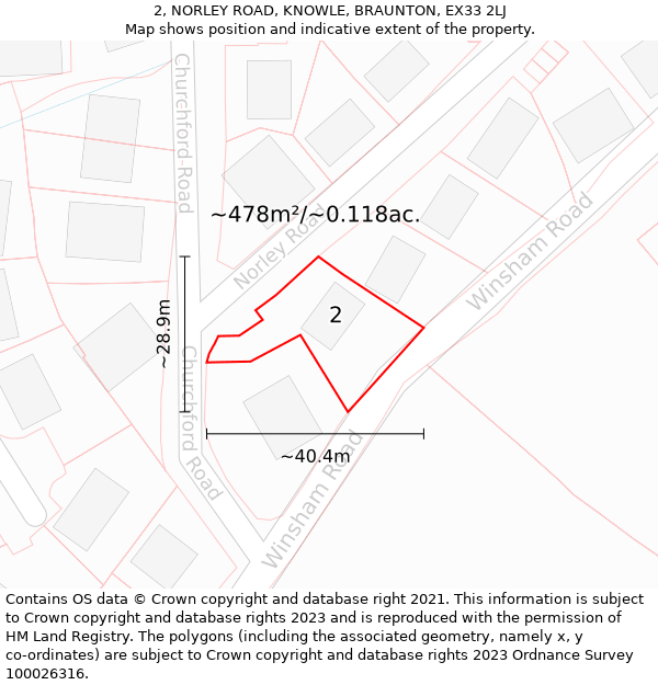 2, NORLEY ROAD, KNOWLE, BRAUNTON, EX33 2LJ: Plot and title map