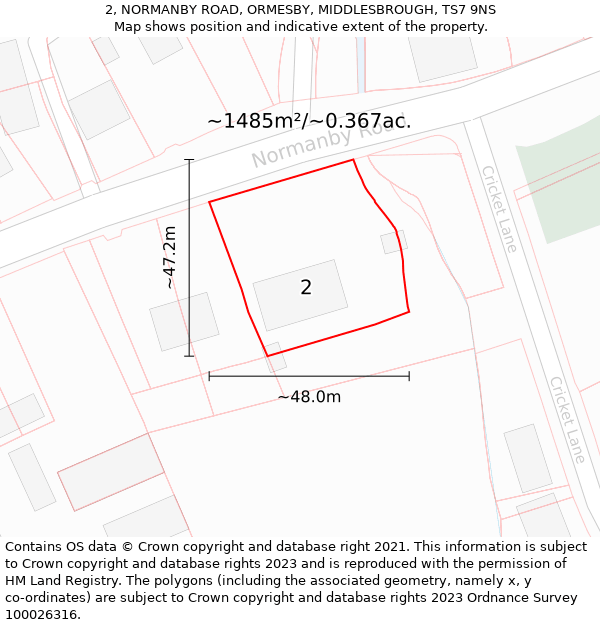 2, NORMANBY ROAD, ORMESBY, MIDDLESBROUGH, TS7 9NS: Plot and title map