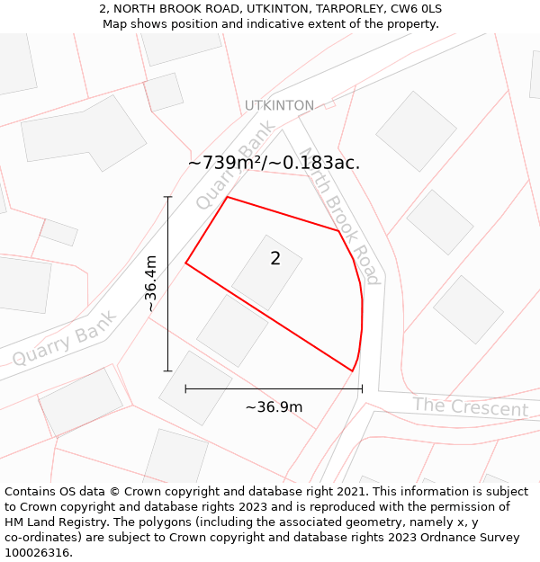 2, NORTH BROOK ROAD, UTKINTON, TARPORLEY, CW6 0LS: Plot and title map