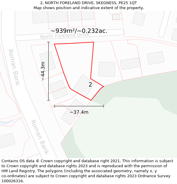 2, NORTH FORELAND DRIVE, SKEGNESS, PE25 1QT: Plot and title map