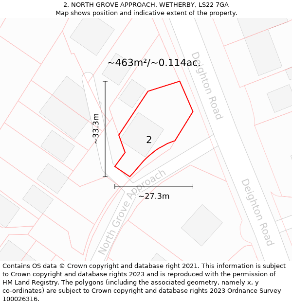 2, NORTH GROVE APPROACH, WETHERBY, LS22 7GA: Plot and title map