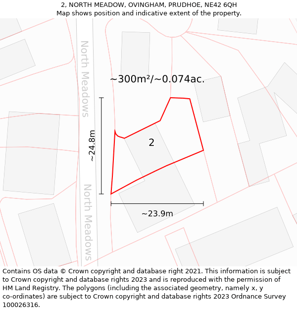 2, NORTH MEADOW, OVINGHAM, PRUDHOE, NE42 6QH: Plot and title map