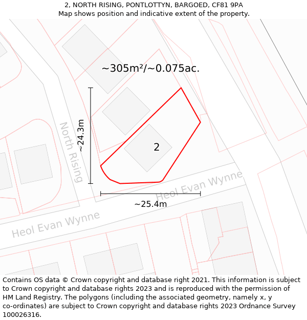 2, NORTH RISING, PONTLOTTYN, BARGOED, CF81 9PA: Plot and title map