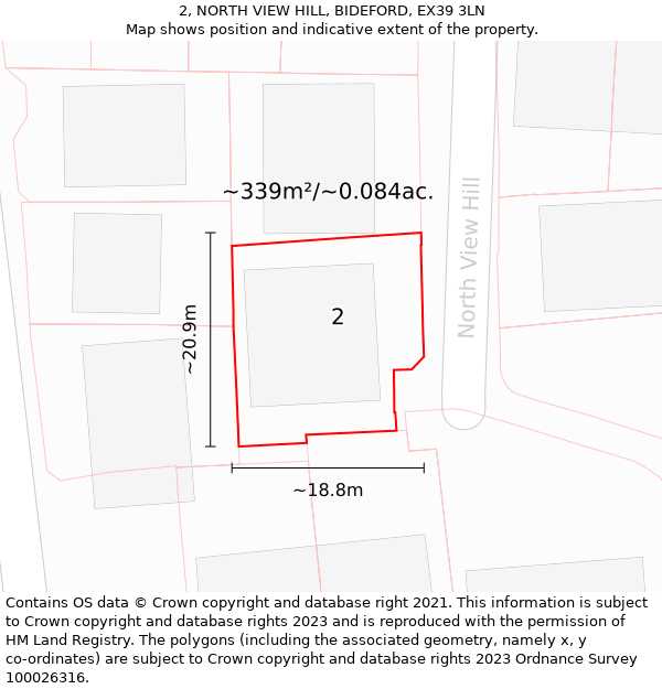 2, NORTH VIEW HILL, BIDEFORD, EX39 3LN: Plot and title map