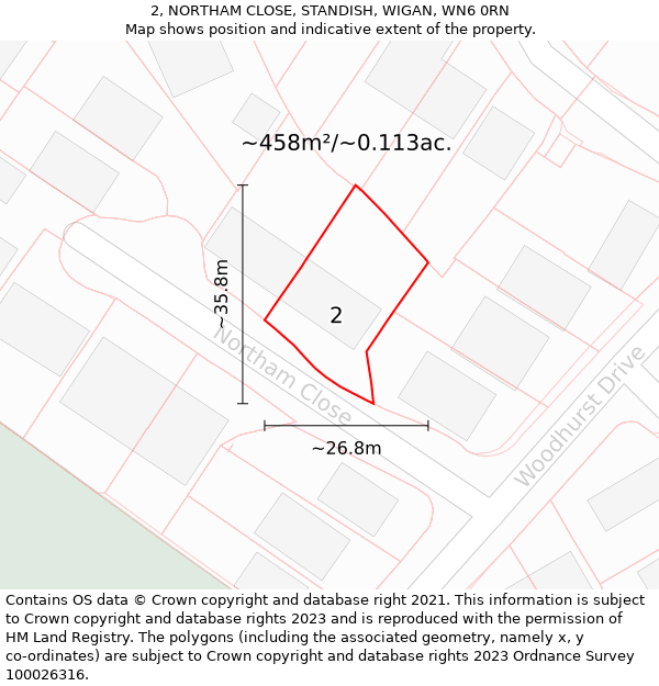 2, NORTHAM CLOSE, STANDISH, WIGAN, WN6 0RN: Plot and title map