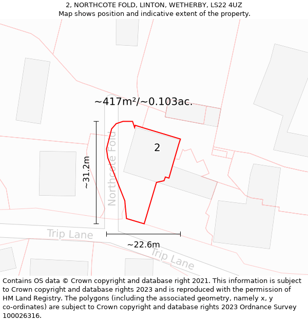 2, NORTHCOTE FOLD, LINTON, WETHERBY, LS22 4UZ: Plot and title map