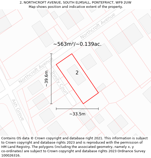 2, NORTHCROFT AVENUE, SOUTH ELMSALL, PONTEFRACT, WF9 2UW: Plot and title map