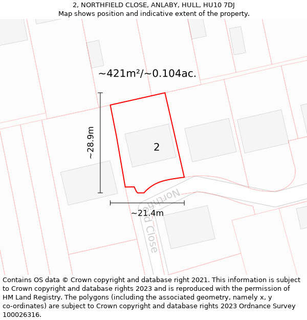 2, NORTHFIELD CLOSE, ANLABY, HULL, HU10 7DJ: Plot and title map