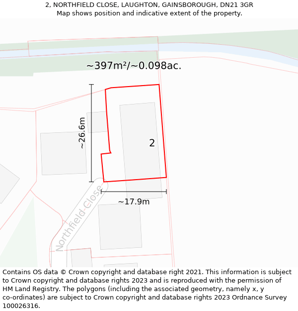 2, NORTHFIELD CLOSE, LAUGHTON, GAINSBOROUGH, DN21 3GR: Plot and title map