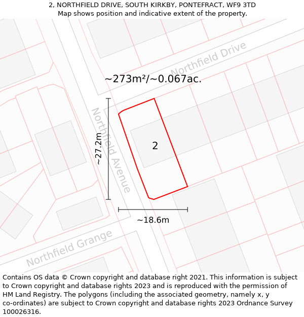 2, NORTHFIELD DRIVE, SOUTH KIRKBY, PONTEFRACT, WF9 3TD: Plot and title map