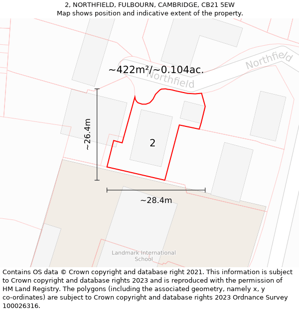 2, NORTHFIELD, FULBOURN, CAMBRIDGE, CB21 5EW: Plot and title map