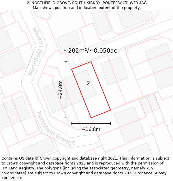 2, NORTHFIELD GROVE, SOUTH KIRKBY, PONTEFRACT, WF9 3AG: Plot and title map