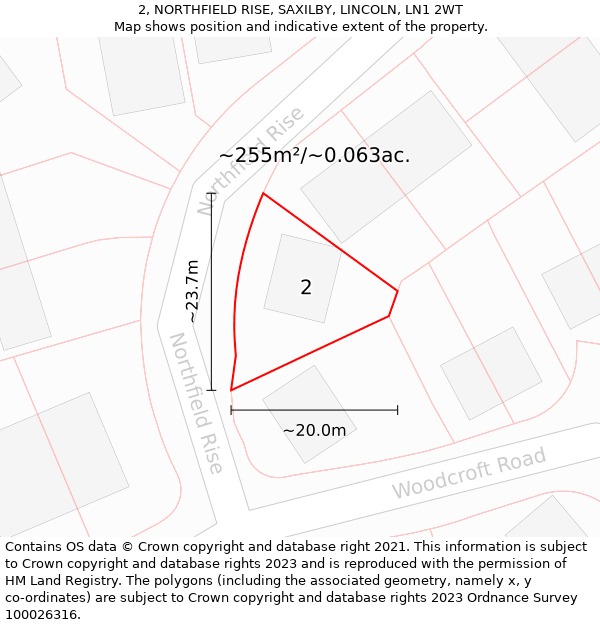 2, NORTHFIELD RISE, SAXILBY, LINCOLN, LN1 2WT: Plot and title map