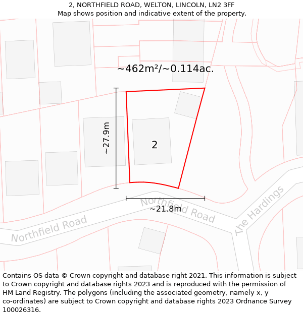 2, NORTHFIELD ROAD, WELTON, LINCOLN, LN2 3FF: Plot and title map