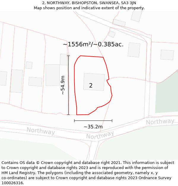 2, NORTHWAY, BISHOPSTON, SWANSEA, SA3 3JN: Plot and title map